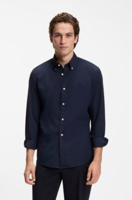 Slim-fit shirt in soft-touch cotton poplin, Dark Blue