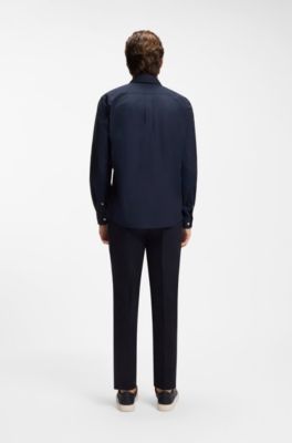 Slim-fit shirt in soft-touch cotton poplin, Dark Blue