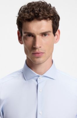 Camisa regular fit de algod&oacute;n con estructura, Celeste