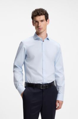Camisa regular fit de algod&oacute;n con estructura, Celeste