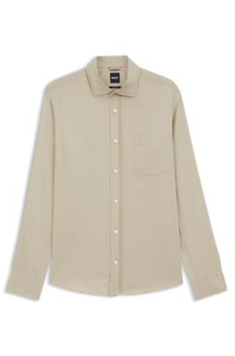 Camisa de ajuste casual en algod&oacute;n con cuello italiano, Caqui