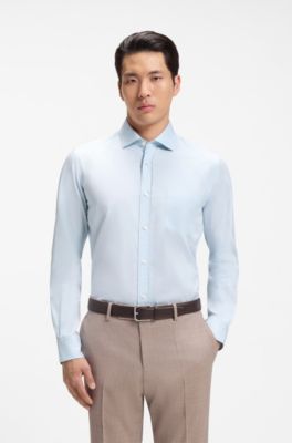 Chemise d&eacute;contract&eacute;e en coton &agrave; col &eacute;chancr&eacute;, bleu clair