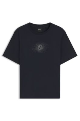 Regular-fit cotton T-shirt with Double-B monogram embroidery, Dark Blue