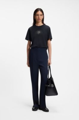 Regular-fit cotton T-shirt with Double-B monogram embroidery, Dark Blue