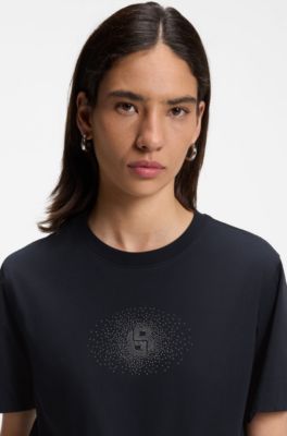 Regular-fit cotton T-shirt with Double-B monogram embroidery, Dark Blue
