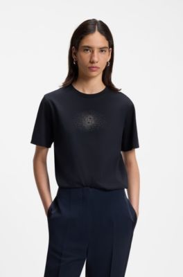 T-shirt Regular en coton avec monogramme Double B brod&eacute;, Bleu fonc&eacute;