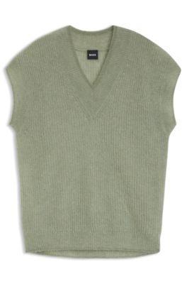 V-neck top in a knit alpaca blend, Light Green