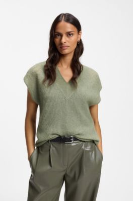 Top de punto de alpaca con cuello en pico, Cal