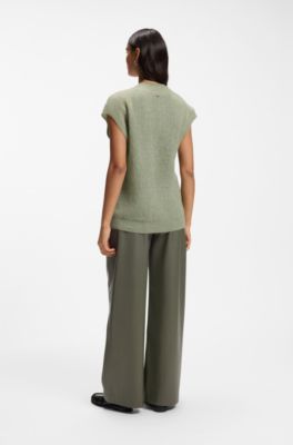 Top de punto de alpaca con cuello en pico, Cal