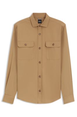 Camisa cl&aacute;sica de corte casual en popel&iacute;n de algod&oacute;n compacto, Beige