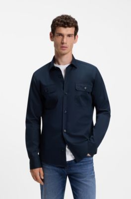 Heritage casual-fit shirt in compact cotton poplin, Dark Blue