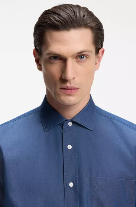 Casual-fit shirt in washed cotton denim