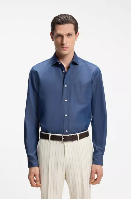Casual-fit shirt in washed cotton denim