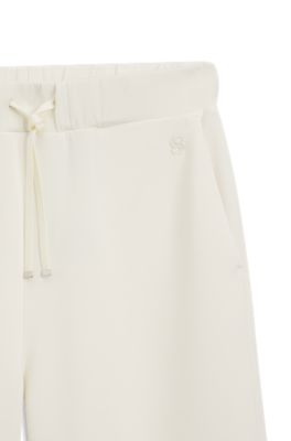 Pantalones relaxed fit de pernera tipo barrel en punto de buzo de doble capa, Blanco