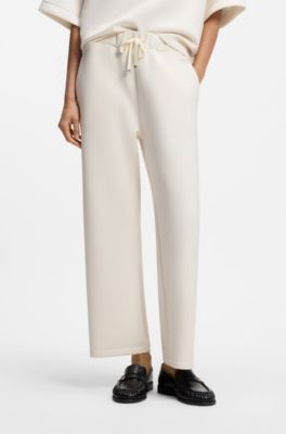 Relaxed-fit barrel-leg pants in double-layer scuba jersey, White