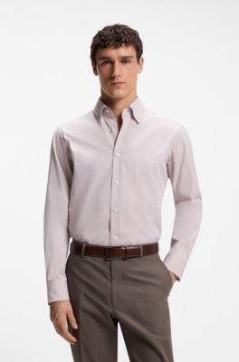 Camisa regular fit de algod&oacute;n italiano, Marr&oacute;n