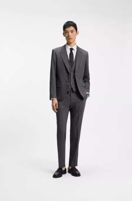 Three-piece slim-fit suit in performance-stretch fabric