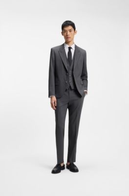 Costume Slim trois pi&egrave;ces en tissu stretch performant, Gris sombre