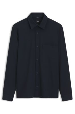 Camisa relaxed fit de tejido el&aacute;stico t&eacute;cnico antidesgarros, Azul oscuro