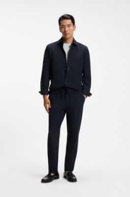 Camisa relaxed fit de tejido el&aacute;stico t&eacute;cnico antidesgarros, Azul oscuro