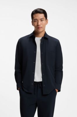 Camisa relaxed fit de tejido el&aacute;stico t&eacute;cnico antidesgarros, Azul oscuro