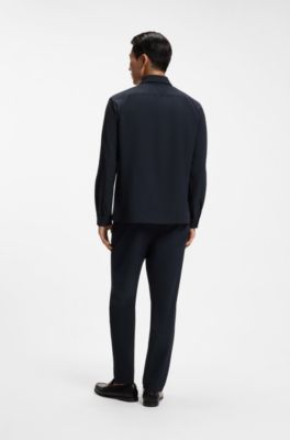 Camisa relaxed fit de tejido el&aacute;stico t&eacute;cnico antidesgarros, Azul oscuro