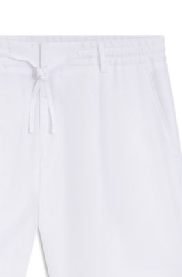 Shorts tapered fit de lino, Blanco