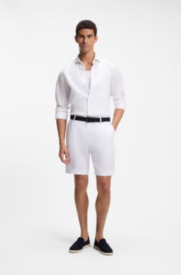 Shorts tapered fit de lino, Blanco