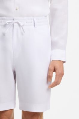 Shorts tapered fit de lino, Blanco