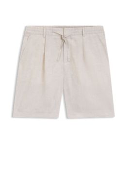 Tapered-fit shorts in linen, Light Beige