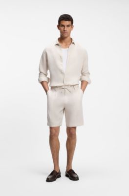 Shorts tapered fit de lino, Beige claro