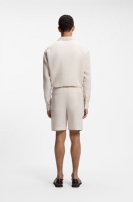 Shorts tapered fit de lino, Beige claro