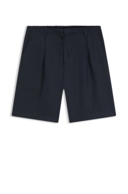 Shorts tapered fit de lino, Azul oscuro