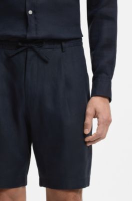 Shorts tapered fit de lino, Azul oscuro