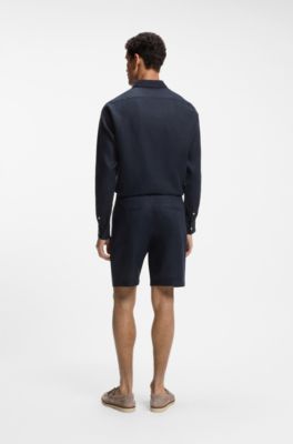 Shorts tapered fit de lino, Azul oscuro