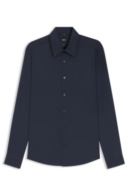Regular-fit shirt in performance-stretch fabric, Dark Blue