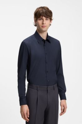 Regular-fit shirt in performance-stretch fabric, Dark Blue