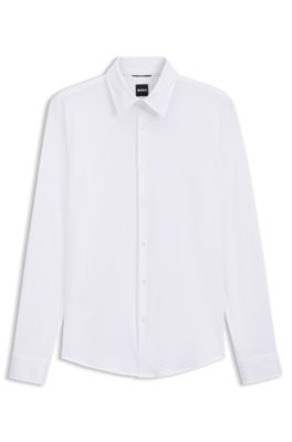 Slim-fit shirt in structured performance stretch fabric, White