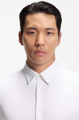 Slim-fit shirt in structured performance stretch fabric, White