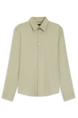 Slim-fit shirt in structured performance stretch fabric, Khaki