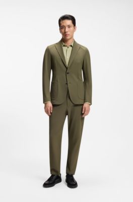 Slim-fit shirt in structured performance stretch fabric, Khaki