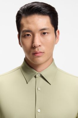 Slim-fit shirt in structured performance stretch fabric, Khaki