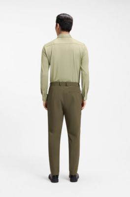 Slim-fit shirt in structured performance stretch fabric, Khaki