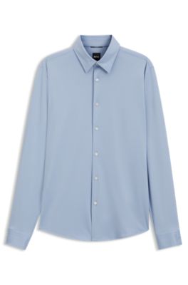 Slim-fit shirt in structured performance stretch fabric, Light Blue