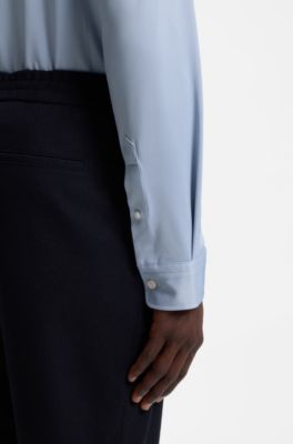 Slim-fit shirt in structured performance stretch fabric, Light Blue