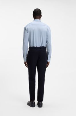 Camisa slim fit en tejido el&aacute;stico t&eacute;cnico con estructura, Celeste