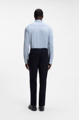Slim-fit shirt in structured performance stretch fabric, Light Blue
