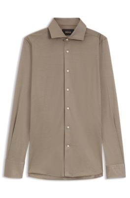 Slim-fit shirt in cotton jersey, Brown