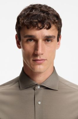 Slim-fit shirt in cotton jersey, Brown