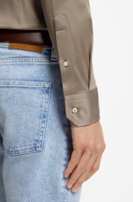 Slim-fit shirt in cotton jersey, Brown